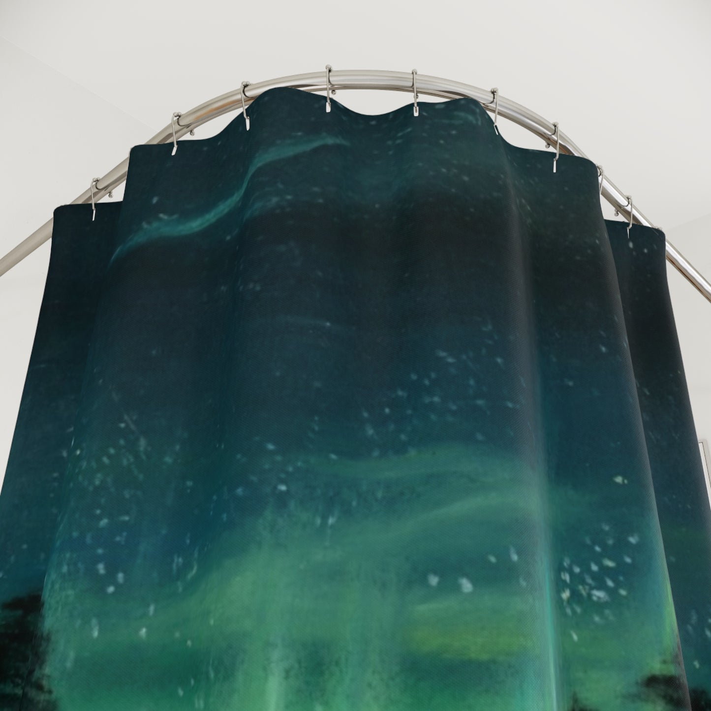 Aurora Forest Shower Curtain — Northern Lights Bathroom Decor