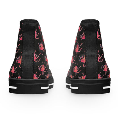 High Top Sneakers — Red Octopus Pattern Women’s Canvas Shoes