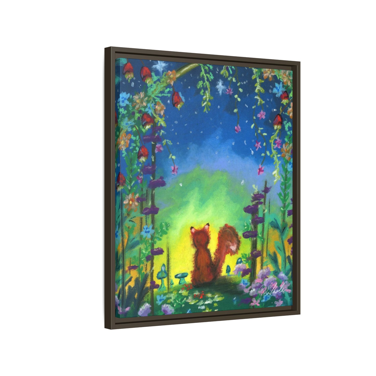 Fox Under Flowers Framed Wall Art