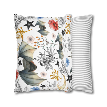 Botanical Night Bat Pillowcase — Floral Moon & Stars Throw Pillow Cover