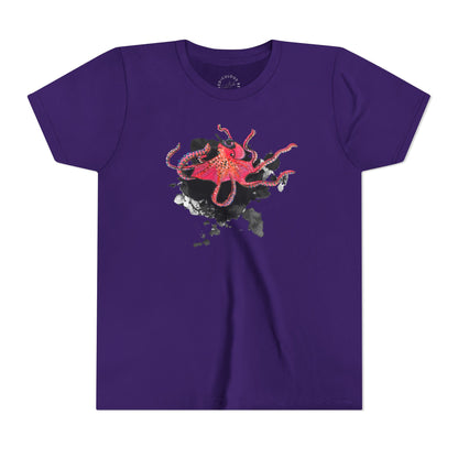 Youth Tee — Red Octopus Splash Graphic Shirt