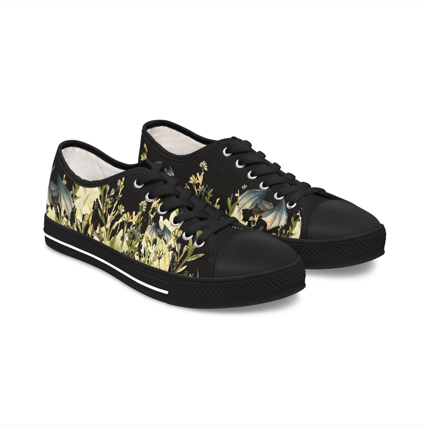 Women's Low Top Sneakers — Botanical Bat Night Floral Print