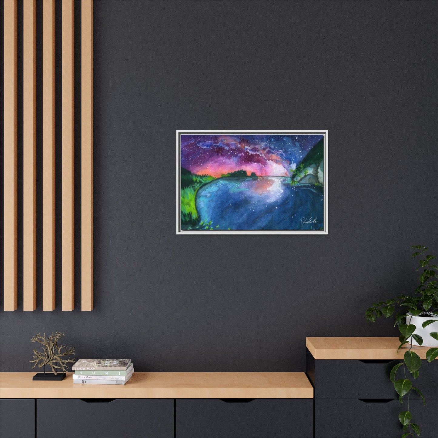 Watercolor Sunset Lake Framed Wall Art