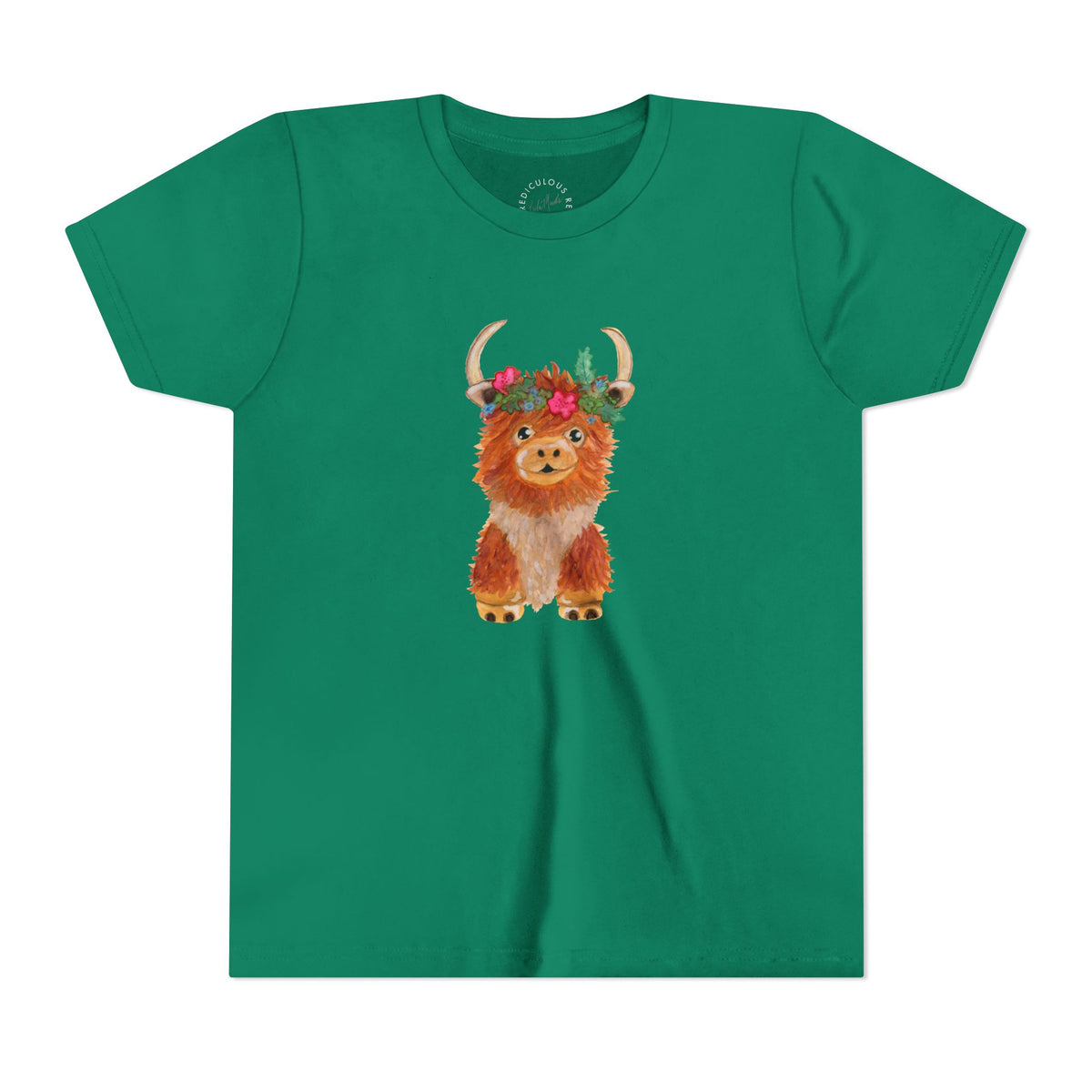 Kids Highland Cow Floral Crown Tee