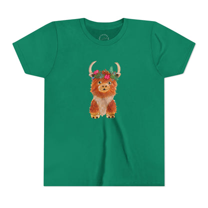 Kids Highland Cow Floral Crown Tee