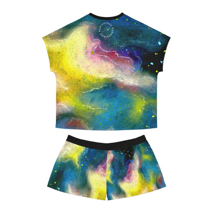 Galaxy Watercolor Women's Short Pajama Set — Colorful Nebula Sleepwear