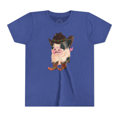 Cowboy Pig Kids Tee — Cute Western Pig in Cowboy Hat & Boots Youth T-Shirt
