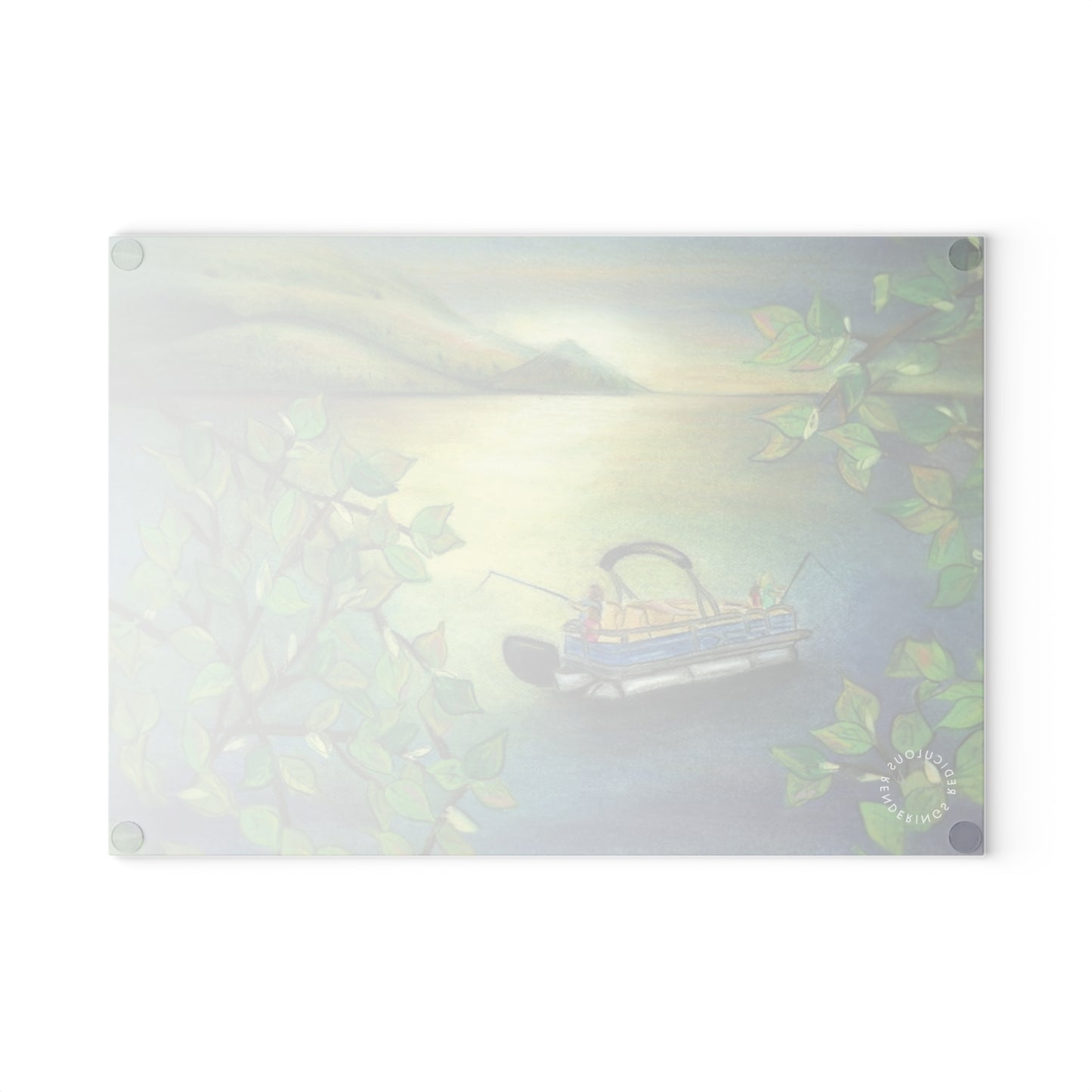 Lakefront Pontoon Glass Cutting Board – Tranquil Boating Kitchen Décor