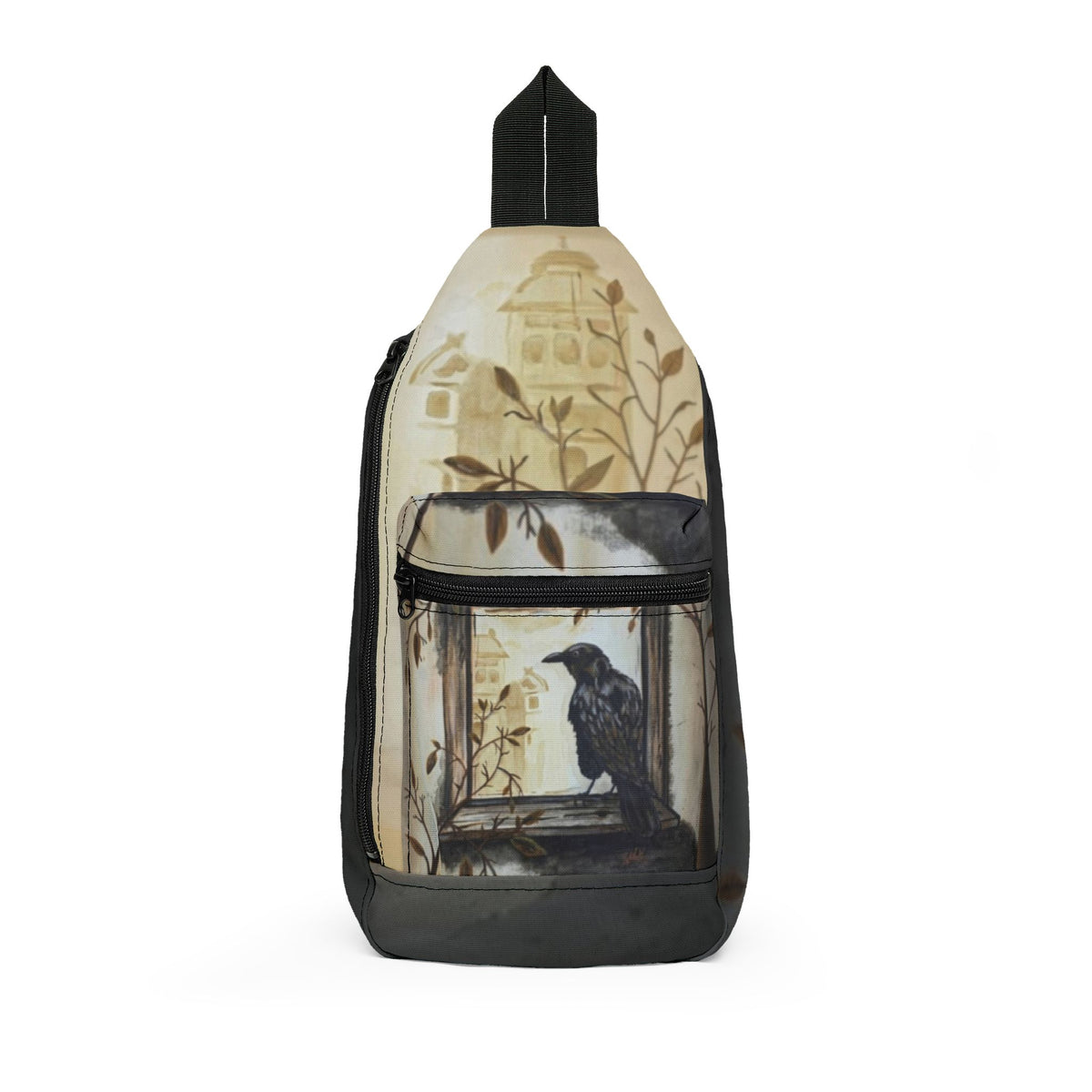 Vintage Raven Window Sling Bag - Gothic Nature Crossbody for Urban Explorers