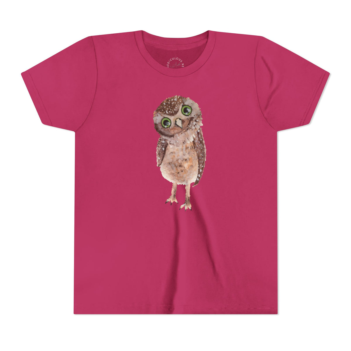 Kids Owl Watercolor Tee - Cute Woodland Bird Youth Short Sleeve Shirt