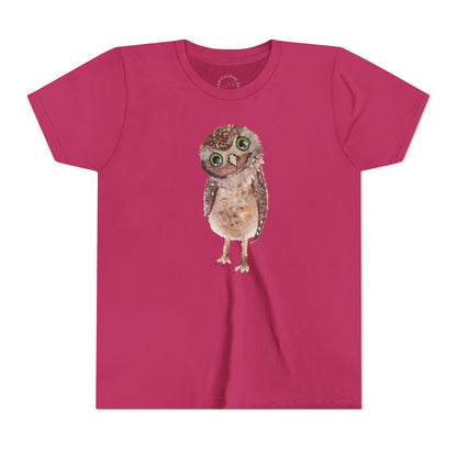 Kids Owl Watercolor Tee - Cute Woodland Bird Youth Short Sleeve Shirt