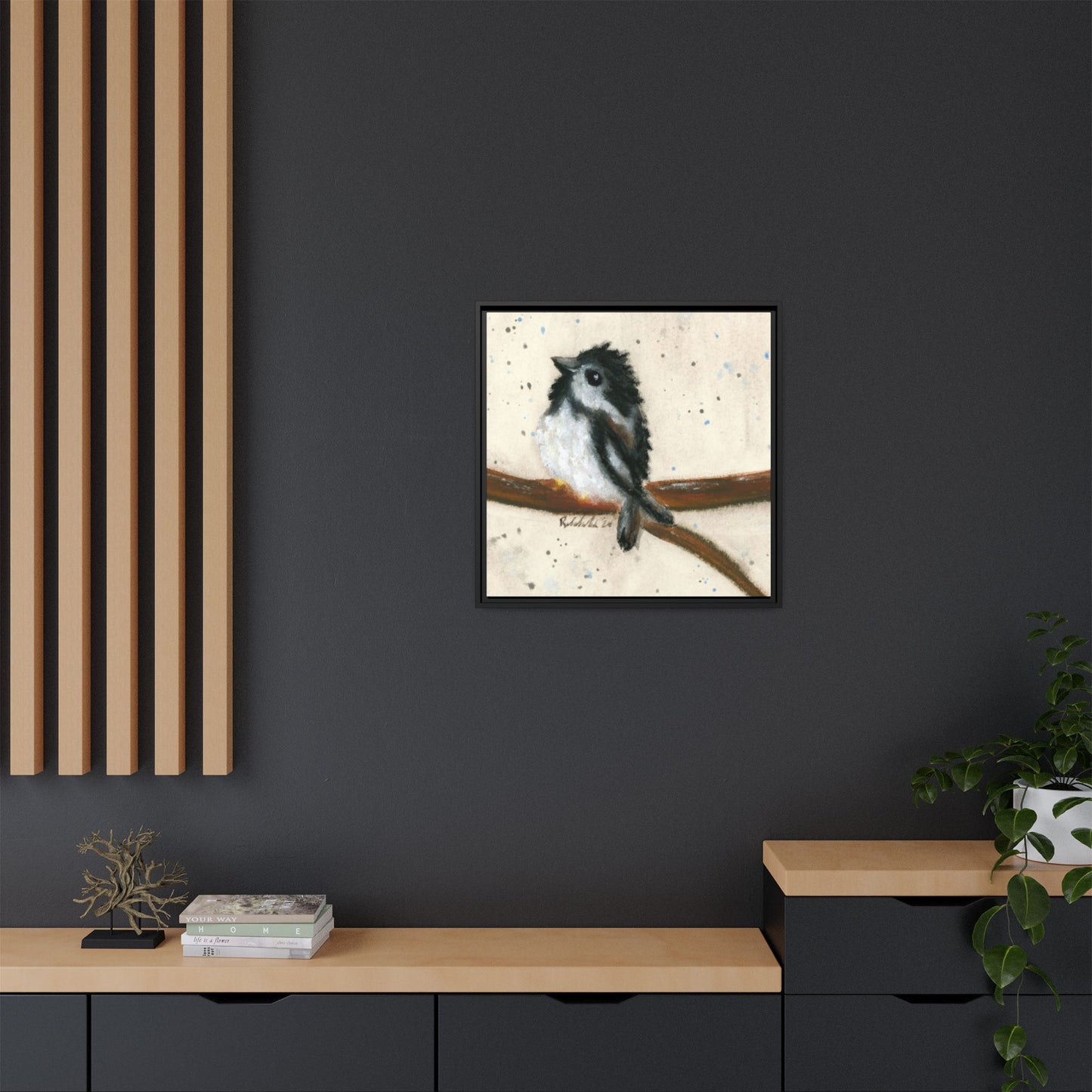 Black Finch Bird Framed Wall Art