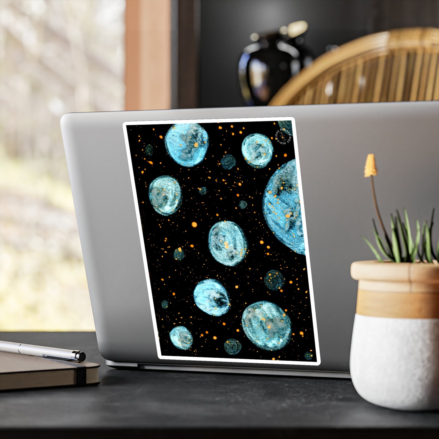 Little Blue Planets Galaxy Kiss-Cut Vinyl Decals Water, Scratch & UV-Resistant Satin Finish Vinyl Sticker with Removable Adhesive