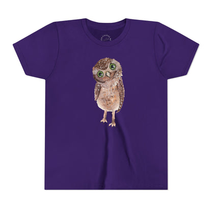 Kids Owl Watercolor Tee - Cute Woodland Bird Youth Short Sleeve Shirt