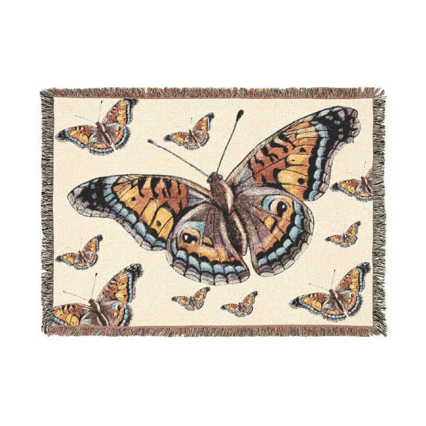 Butterfly Woven Blanket – Boho Tapestry Throw for Cozy Living, Neutral & Dark Reversible Design