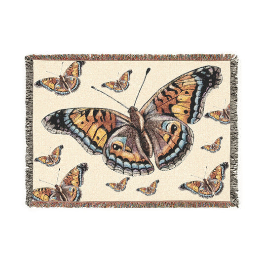 Butterfly Woven Blanket – Boho Tapestry Throw for Cozy Living, Neutral & Dark Reversible Design