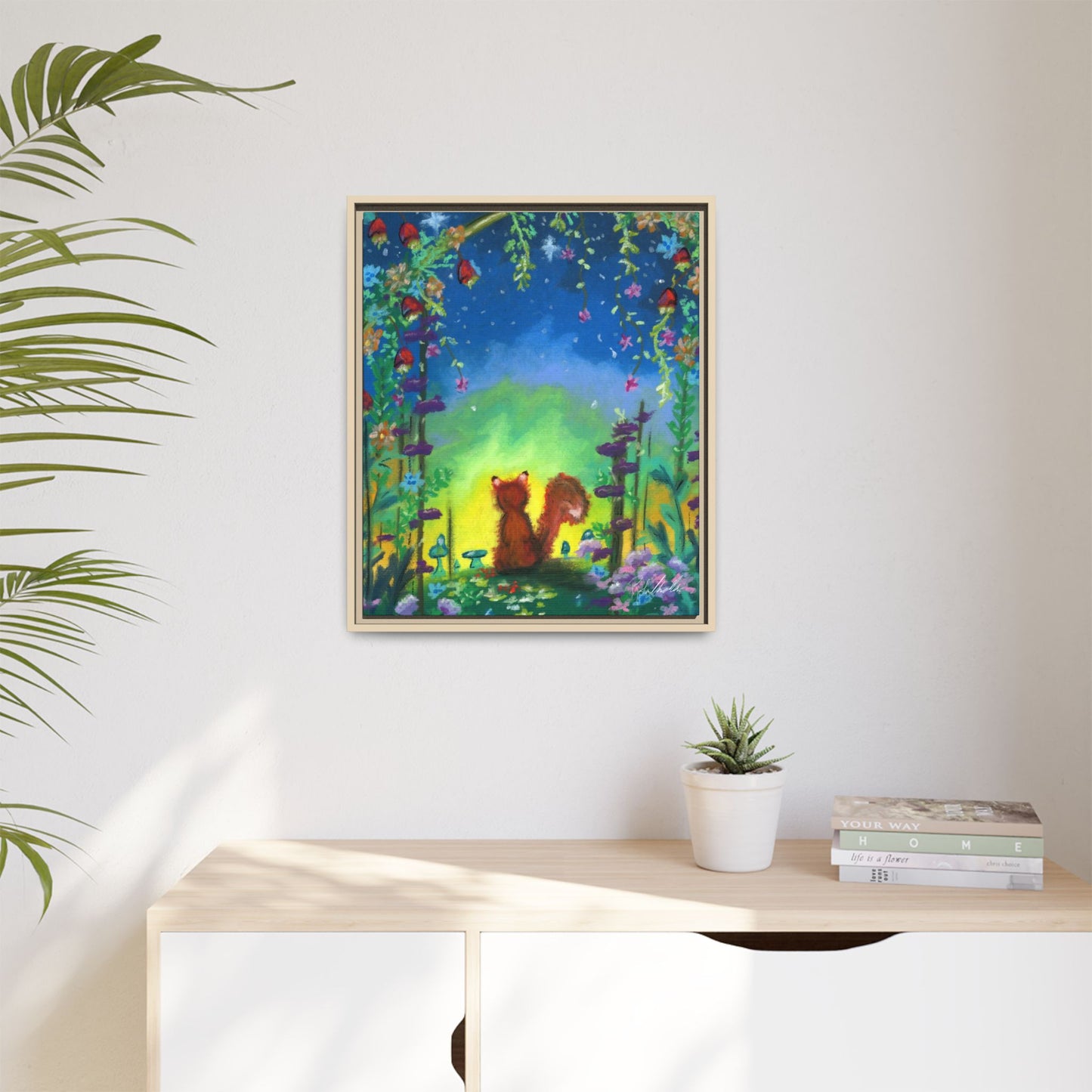 Fox Under Flowers Framed Wall Art