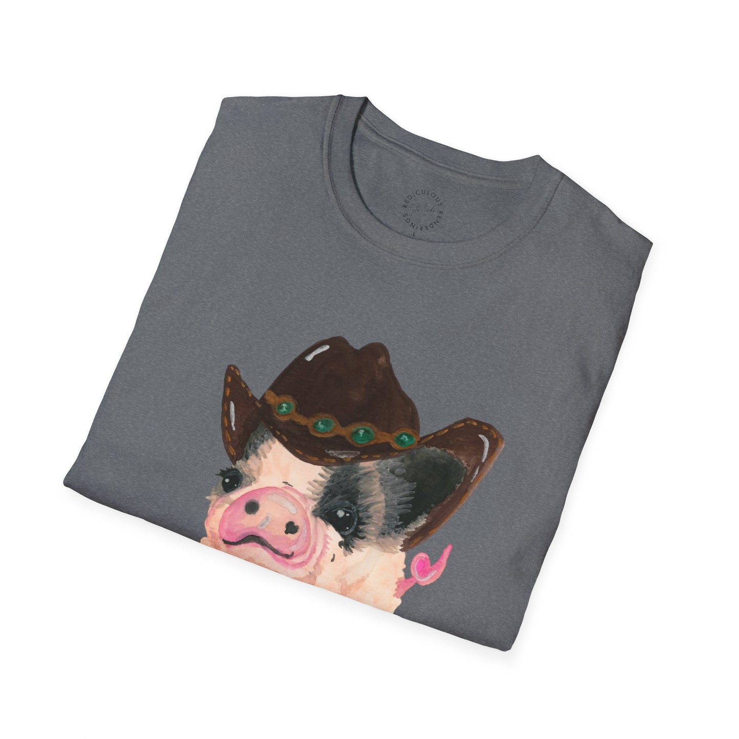 Cowboy Pig Unisex Softstyle Print T-Shirt