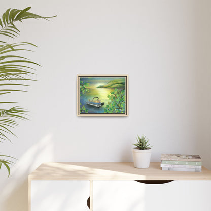 Pontoon Boat on Lake Framed Wall Art