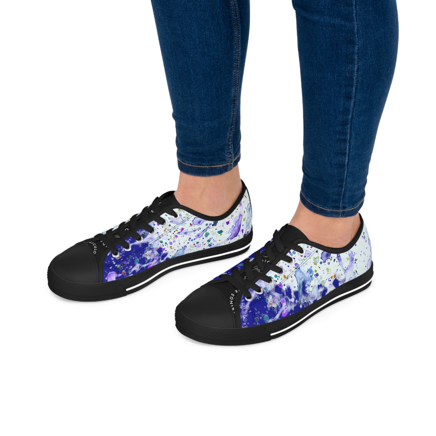 Dark Blue Color Splash Unisex Classic Low Top Sneakers Closed Toe Casual Walking Fashion Shoes