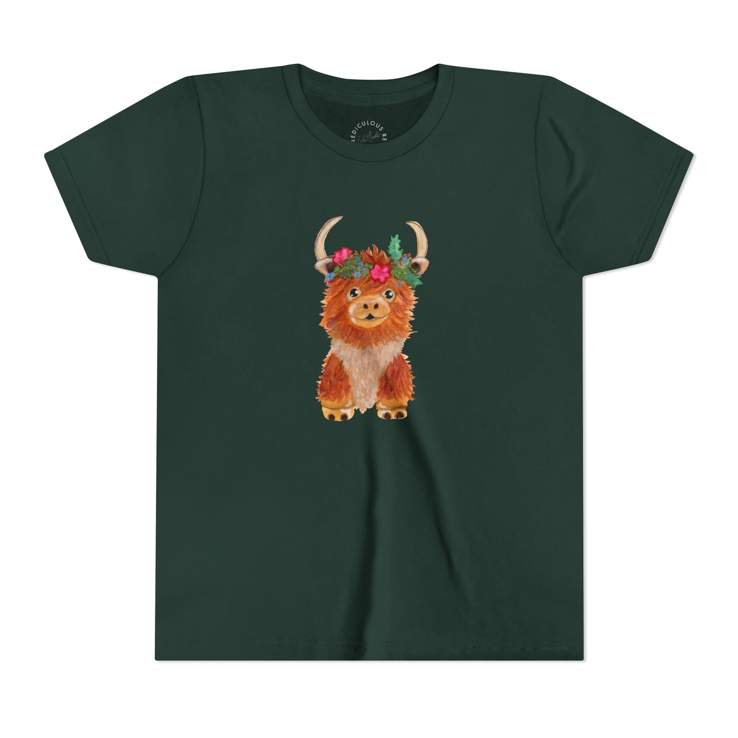 Kids Highland Cow Floral Crown Tee