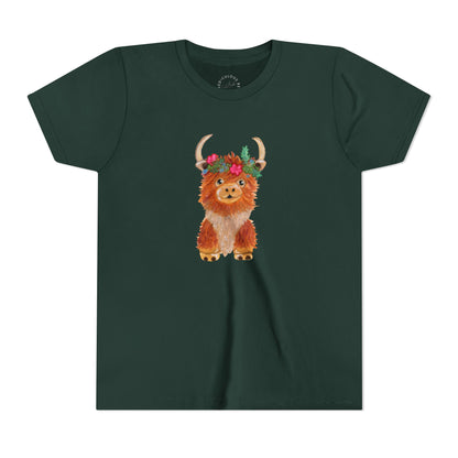Kids Highland Cow Floral Crown Tee