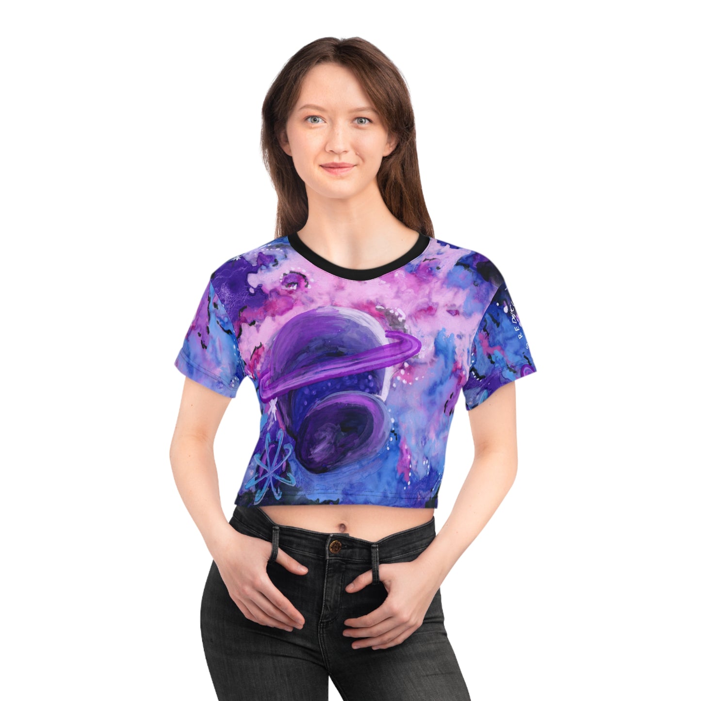 Galaxy Watercolor Crop Tee – Purple Planet Astronautic All-Over Print