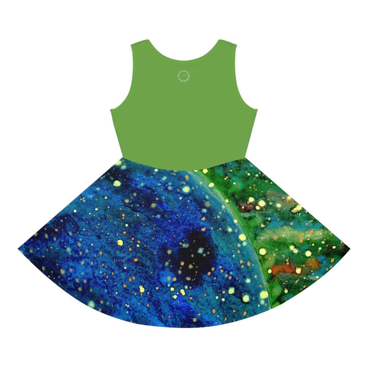 Green Top Blue Planet Galaxy Girls' Sleeveless Sundress (AOP)