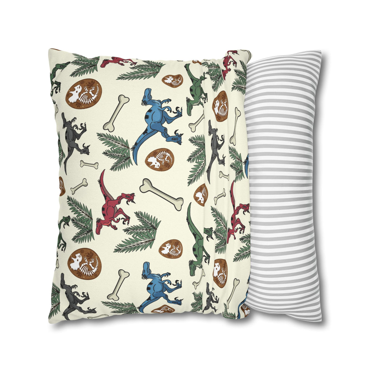 Dinosaur Fossil Pattern Pillowcase — Kids Paleontology Throw Pillow Cover
