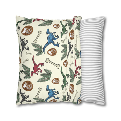 Dinosaur Fossil Pattern Pillowcase — Kids Paleontology Throw Pillow Cover