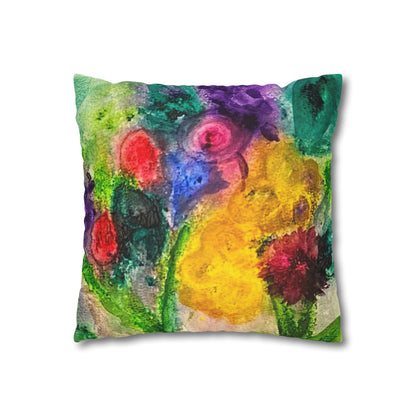 Abstract Floral Pillowcase - Colorful Watercolor Garden Throw Pillow