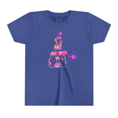 Youth Tee — Watercolor Pink Flamingo Stack Kids T-Shirt