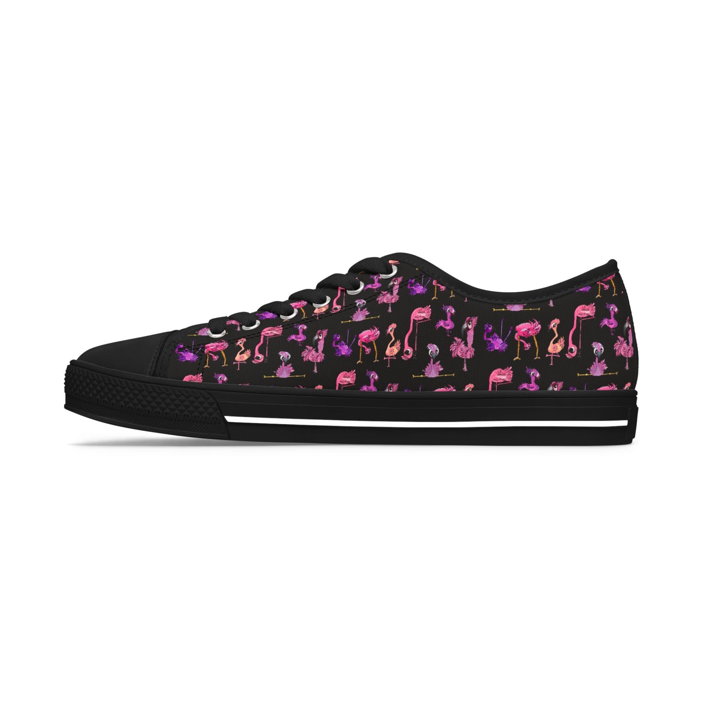 Women's Low Top Sneakers — Pink Flamingo Pattern Casual Canvas Shoes
