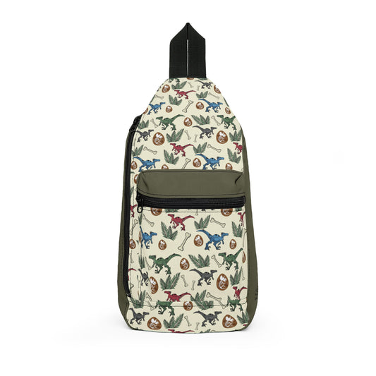 Floral Vintage Dinosaur Sling Bag – Botanical Pattern Crossbody Bag