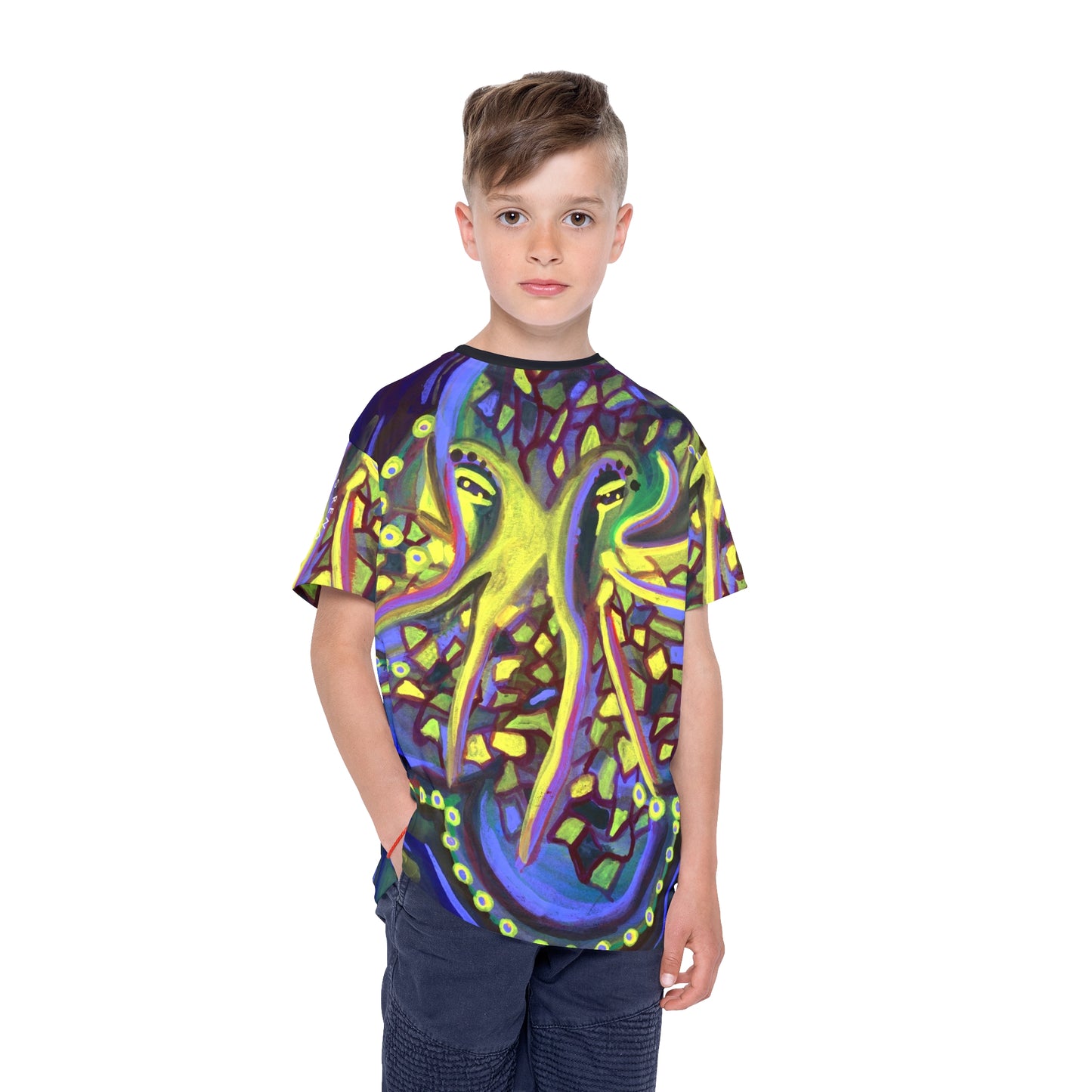 Kids Octopus Sports Jersey — Colorful Neon Sea Creature All-Over Print