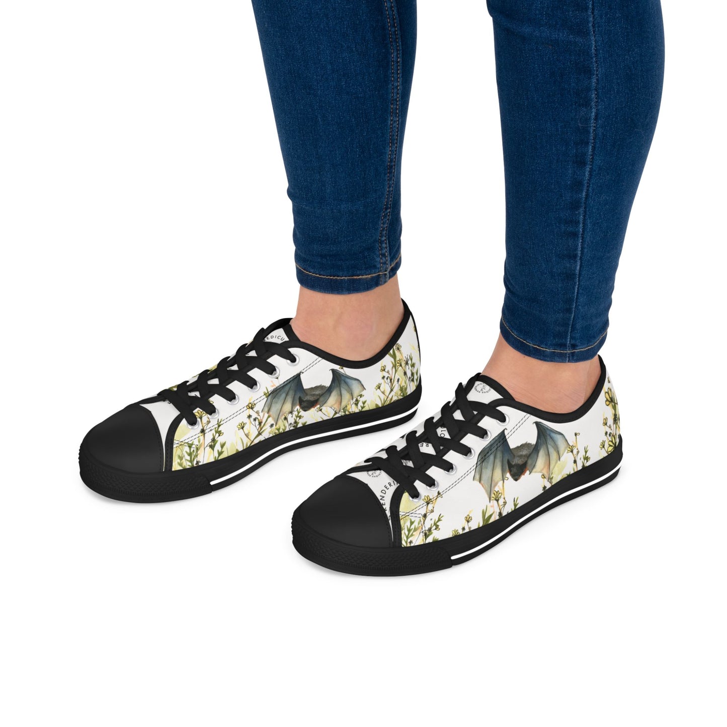 Low Top Sneakers — Floral Meadow with Bats Women's Canvas Sneakers
