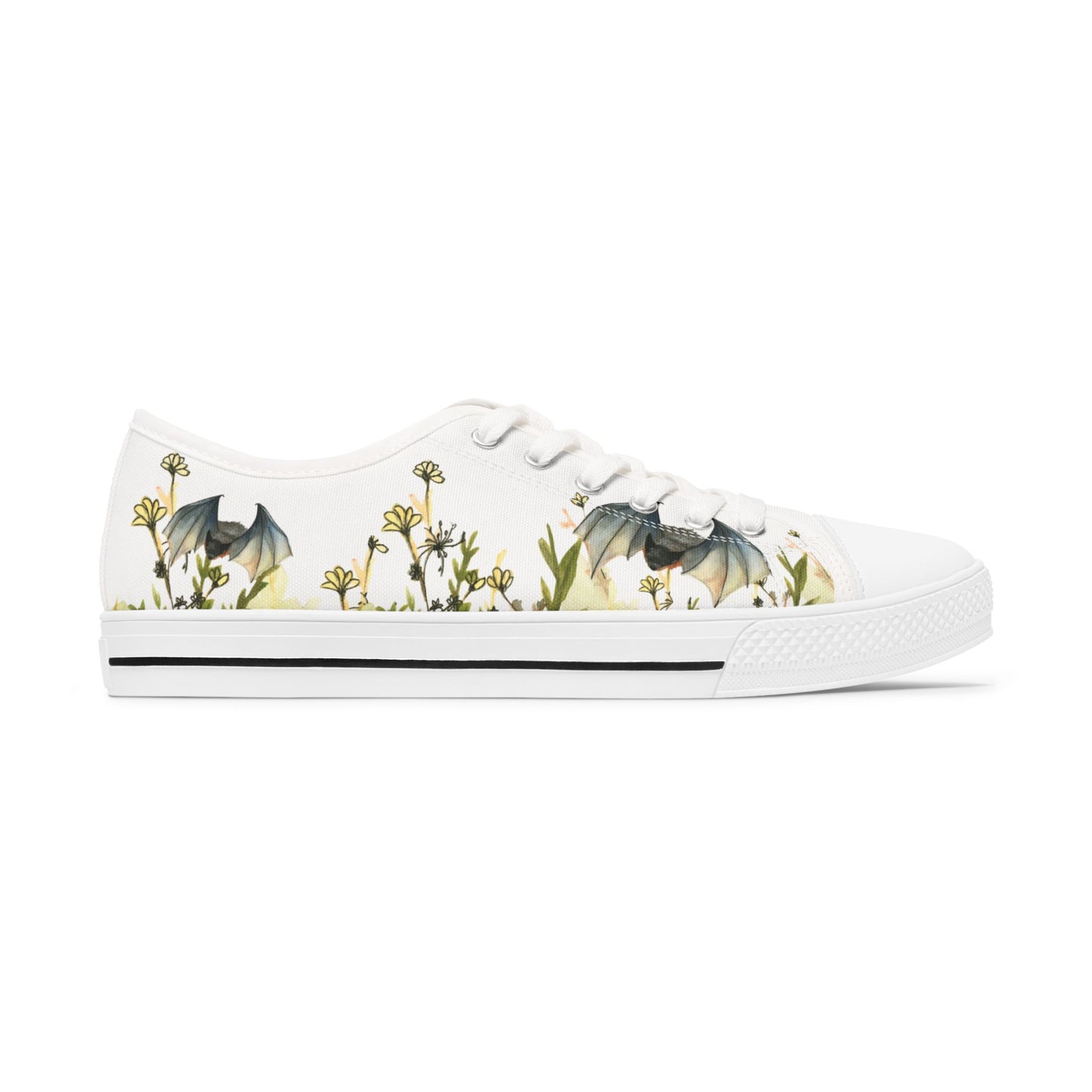 Low Top Sneakers — Floral Meadow with Bats Women's Canvas Sneakers