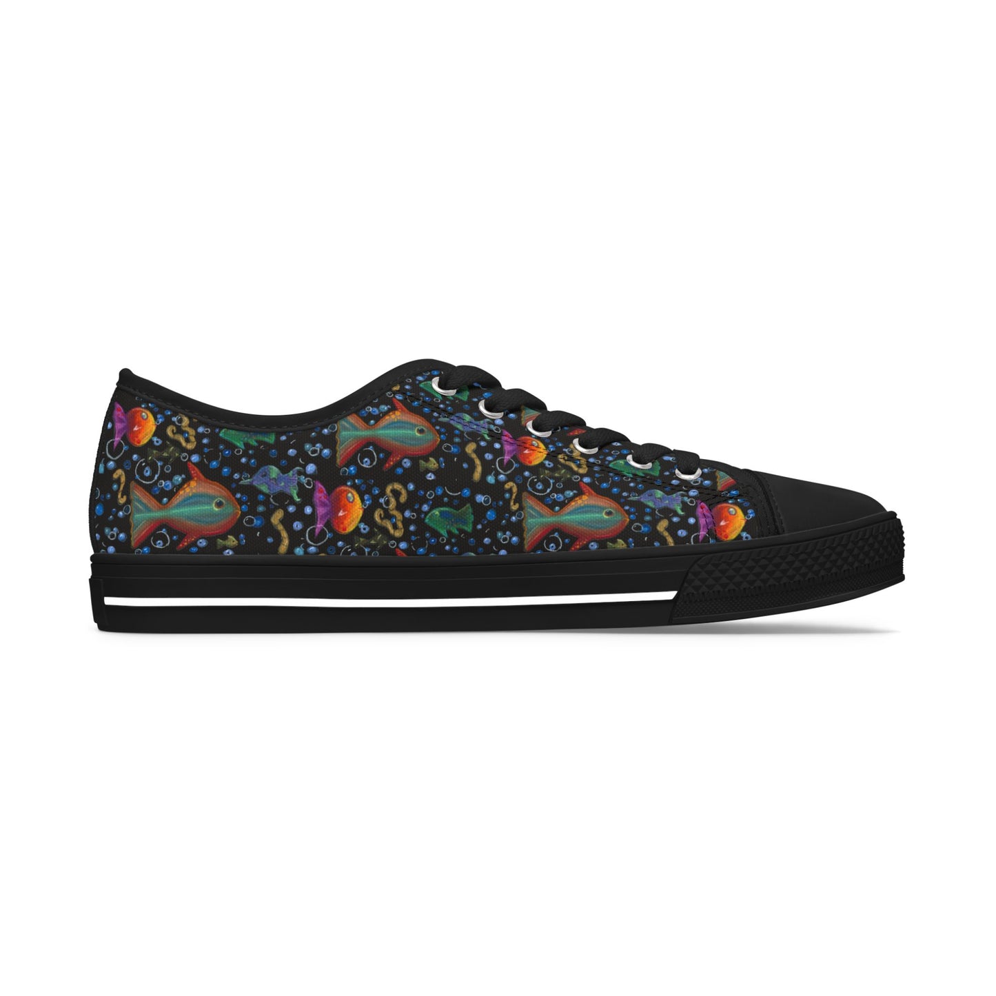 Low Top Sneakers — Colorful Psychedelic Fish Pattern Women's Canvas Shoes