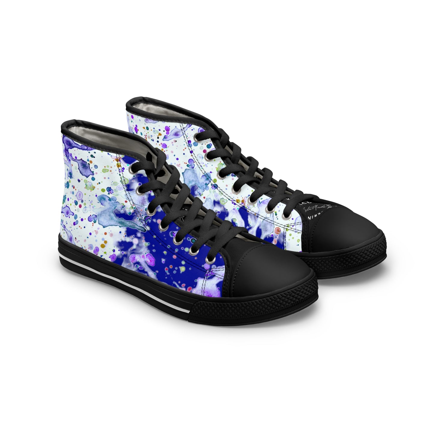 Blue Color Splash Unisex Classic High Top Sneakers Closed Toe Casual Walking Fashion Shoes