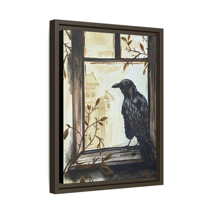 Framed Matte Canvas Print — Raven on Windowpane Wall Art
