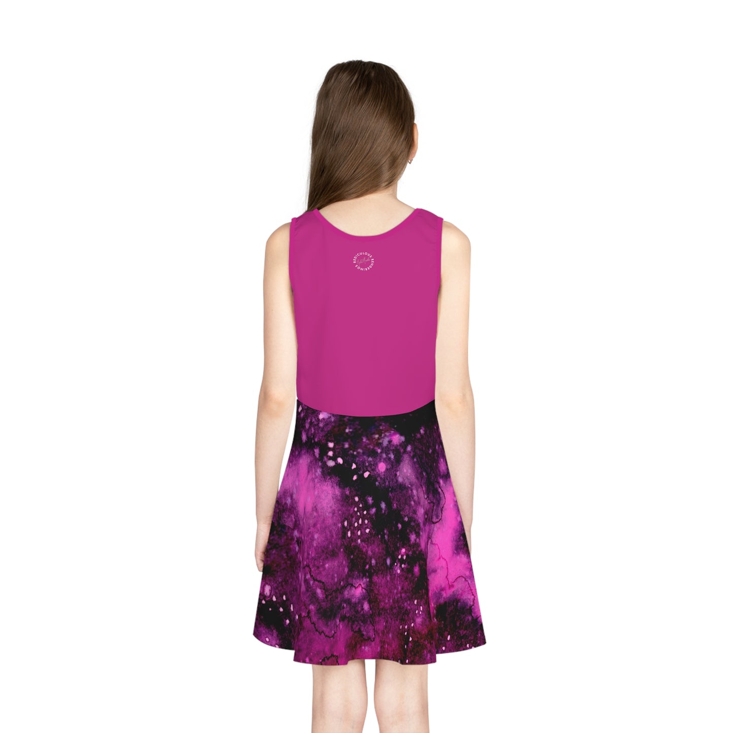 Pink Top Galaxy Girls' Sleeveless Sundress (AOP)