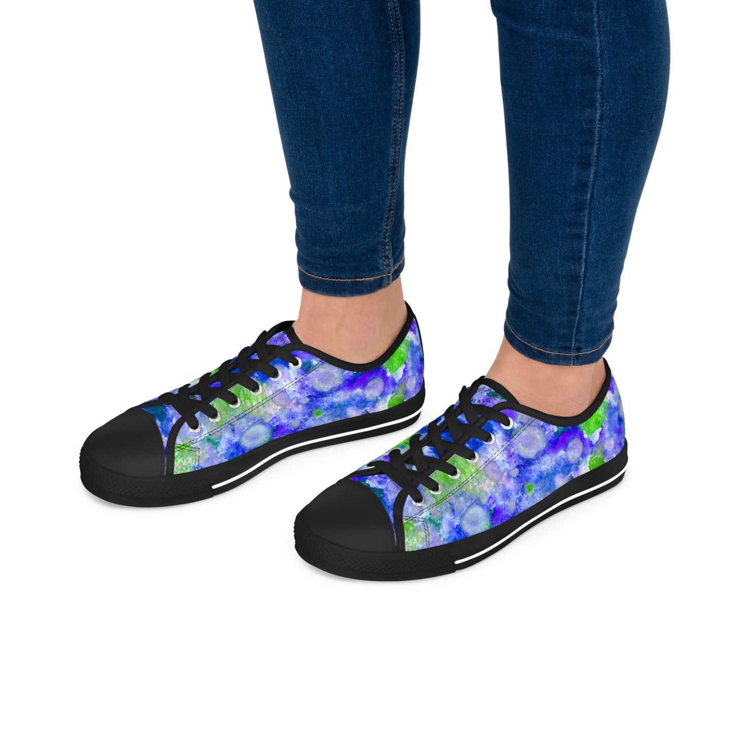 Floral Blur Women's Low Top Sneakers – Blue & Green Watercolor Print