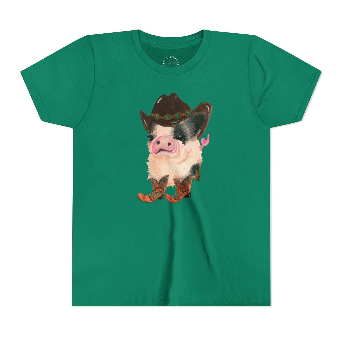 Cowboy Pig Kids Tee — Cute Western Pig in Cowboy Hat & Boots Youth T-Shirt