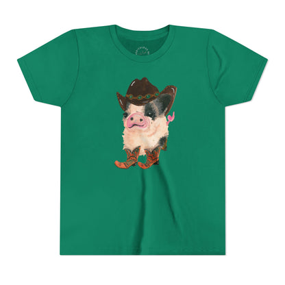 Cowboy Pig Kids Tee — Cute Western Pig in Cowboy Hat & Boots Youth T-Shirt