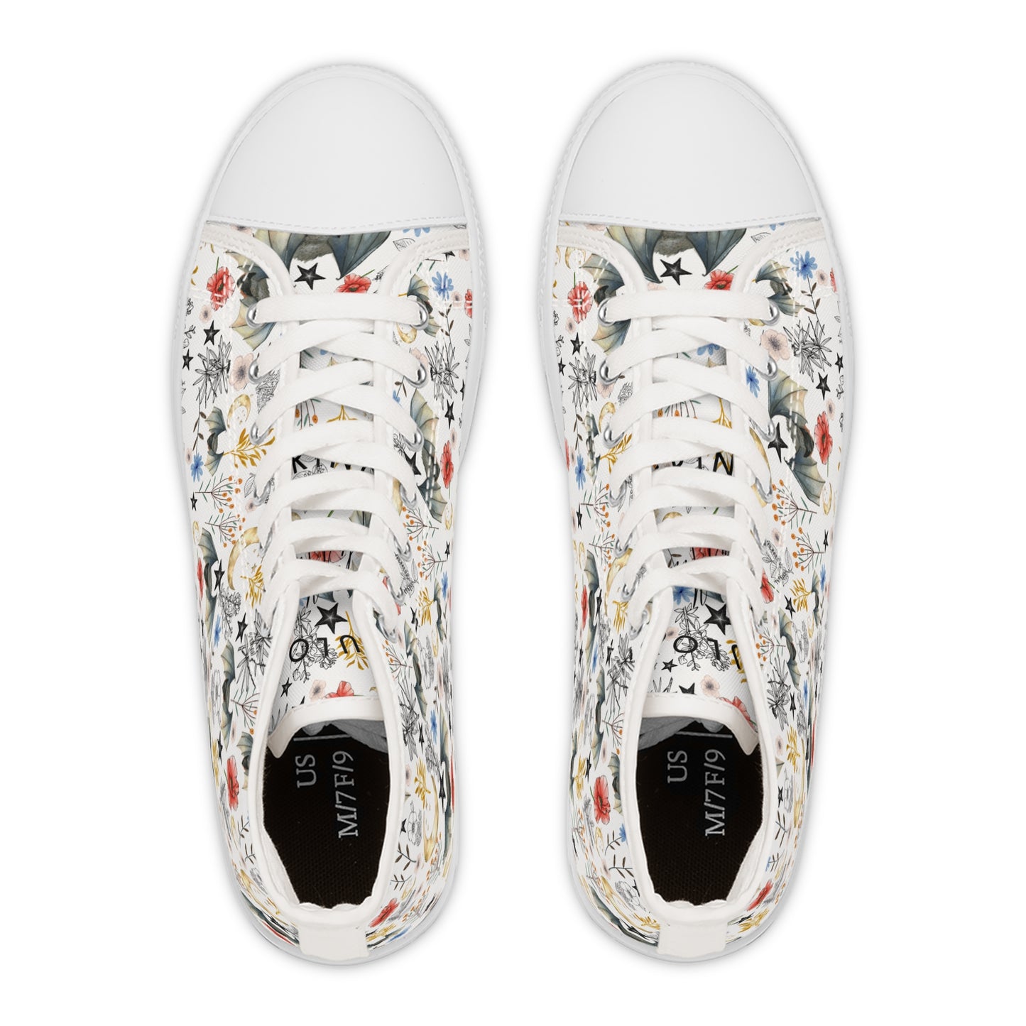 Floral Botanical Bat High Top Sneakers — Women's Vintage Wildflower Animal Print