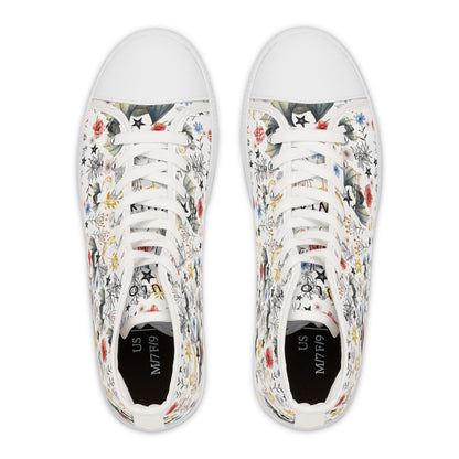 Floral Botanical Bat High Top Sneakers — Women's Vintage Wildflower Animal Print