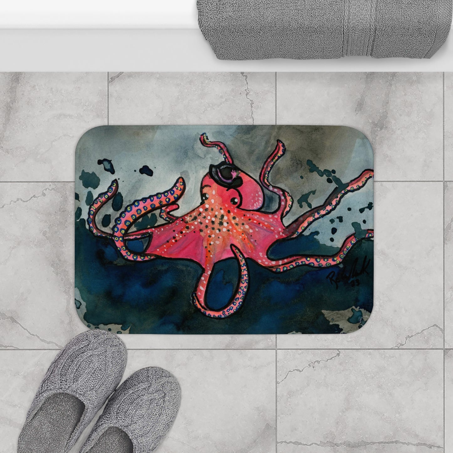 Octopus Bath Mat  Anti-Slip, 100% Microfiber Rug- Home & Bathroom Supplies