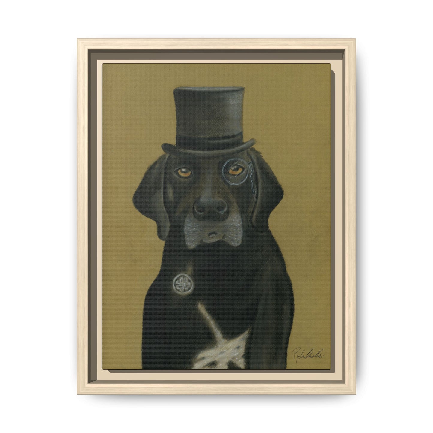 Black Lab Dog in Top Hat Framed Wall Art