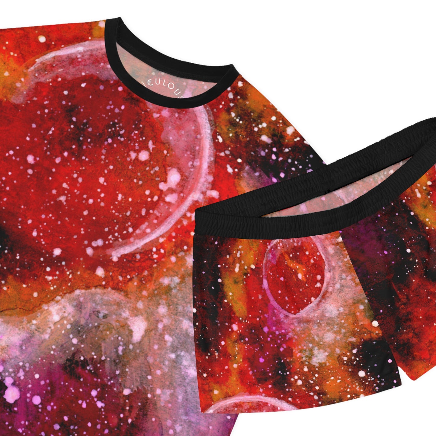 Galaxy Rose Women's Pajama Set — Floral Nebula Printed Short Sleepwear