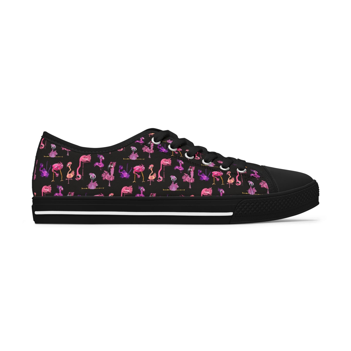 Women's Low Top Sneakers — Pink Flamingo Pattern Casual Canvas Shoes